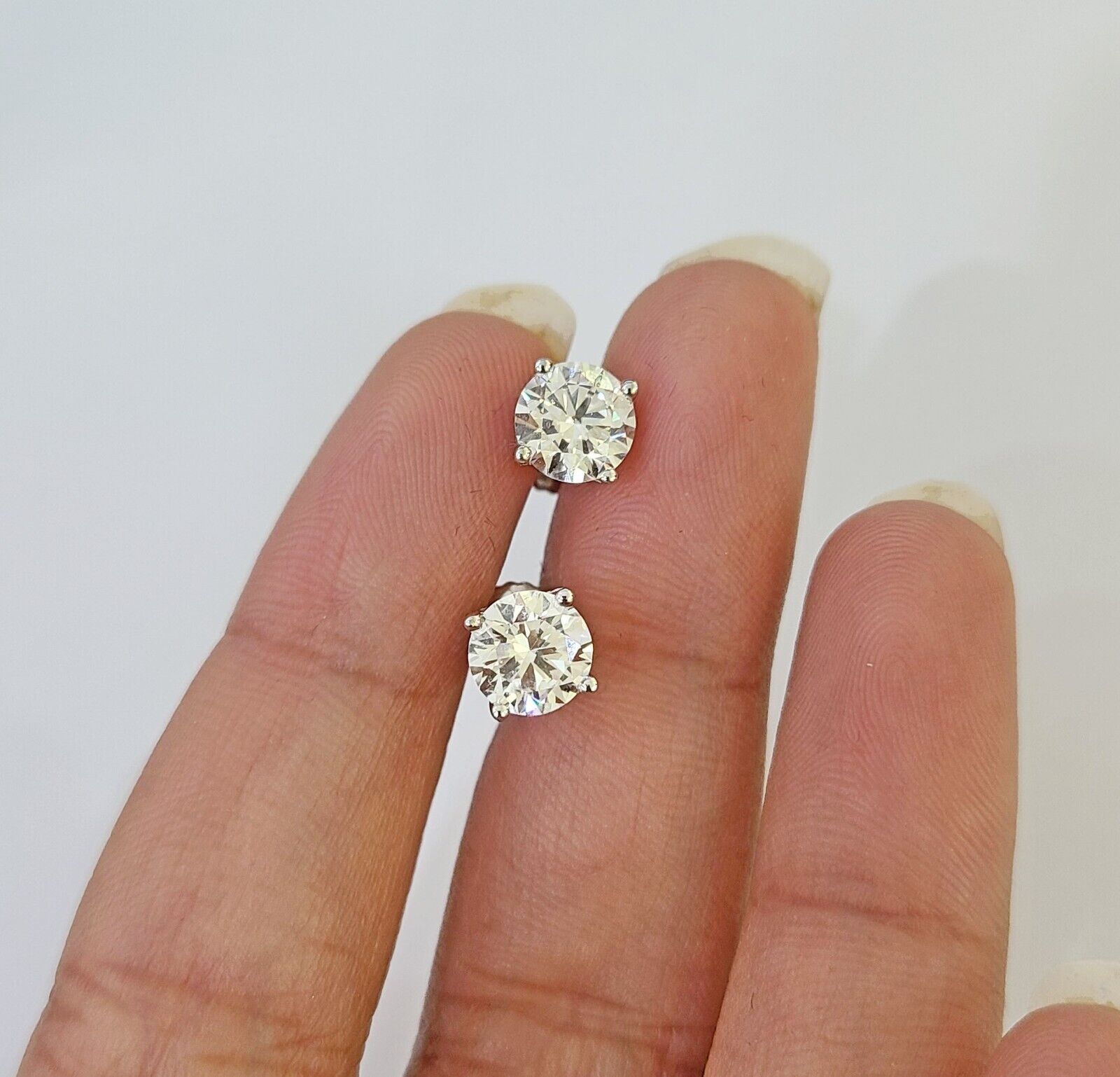 14k White gold Round Earrings Diamond screw - back Lab Created Women Men Studs - GoldenlinQ
